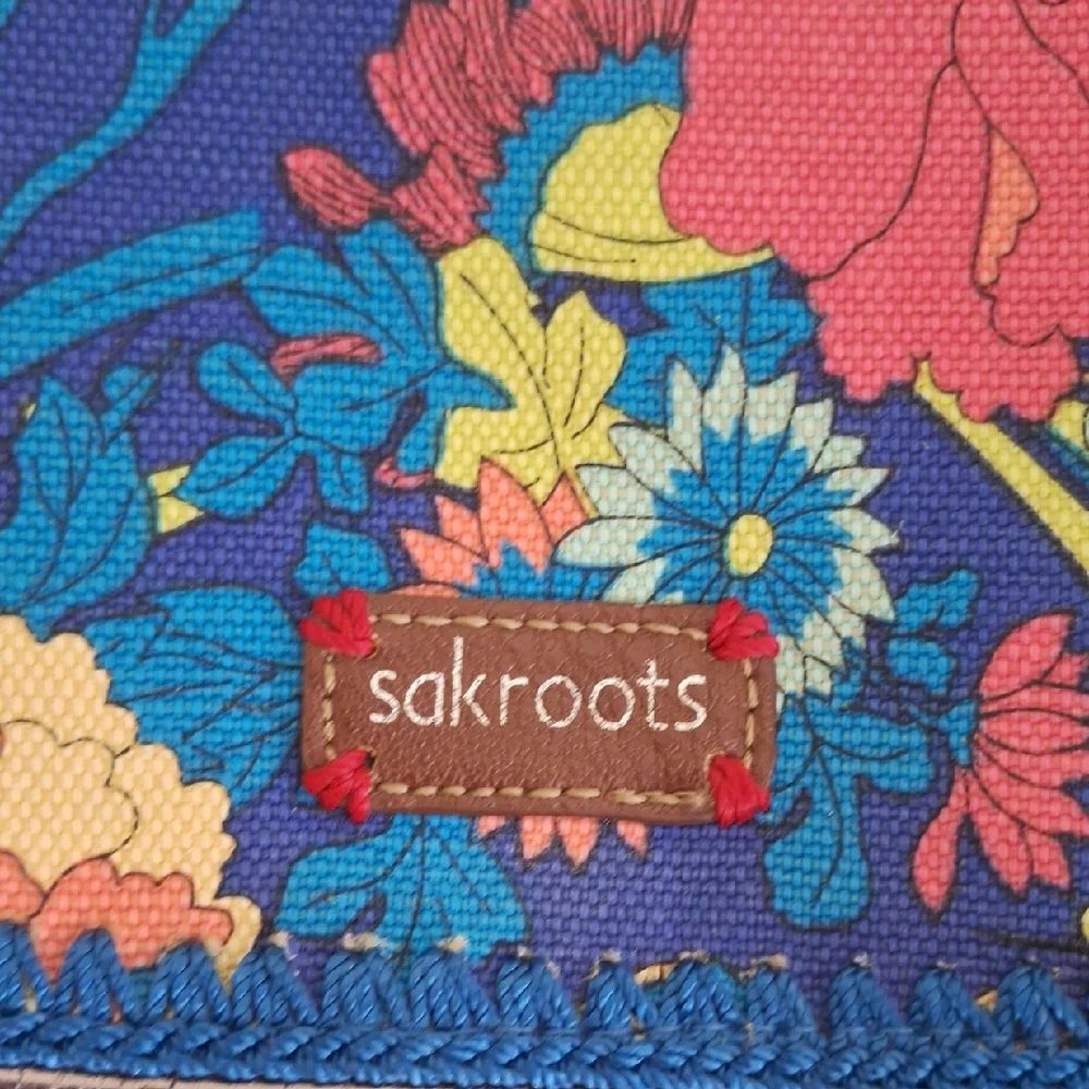 Sakroots Canvas Faux Leather Backpack Messenger Bag - Floral Blue Mulrixolor